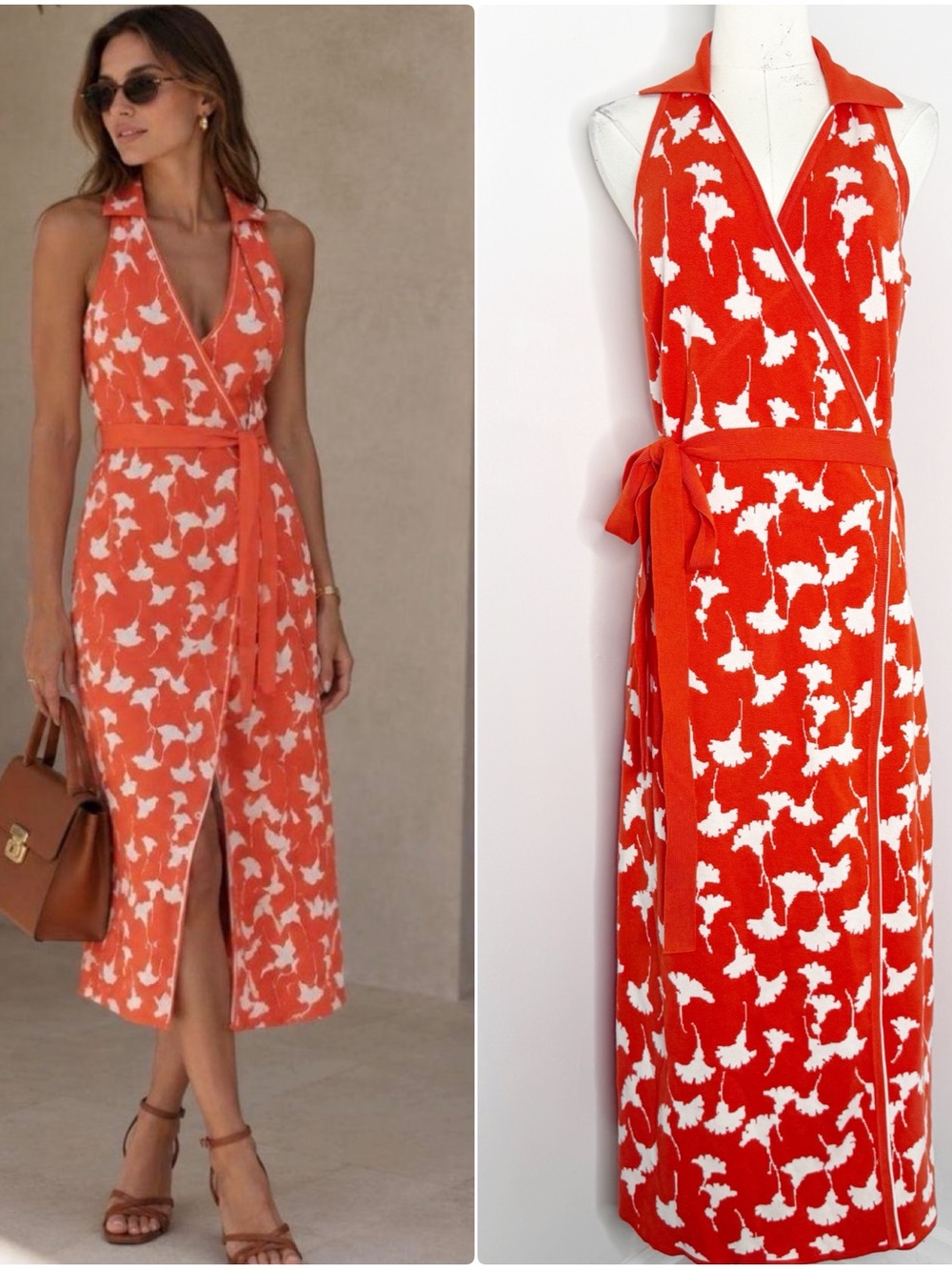 Diane von Furstenberg for Target Sweater Wrap Maxi Dress Size Large Orange White
